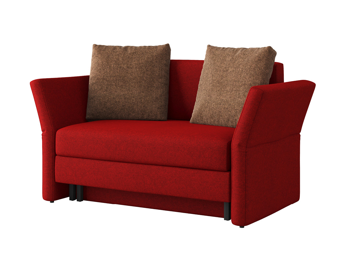 Sofa „Clarissa“ mit Stoff Loden von „Steiner 1888“: Sofafarbe Weinrot, Kissenfarbe Braun