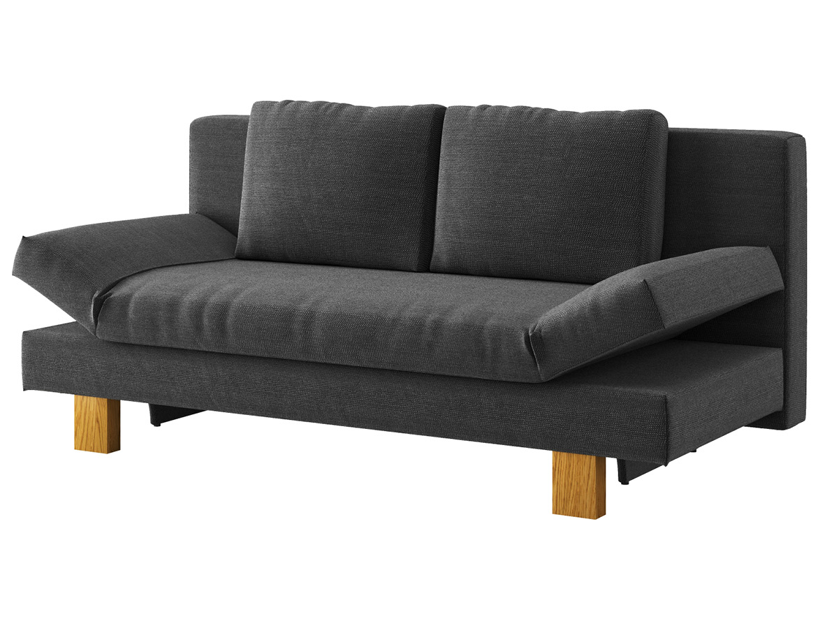 Sofa „Janina“ mit Stoff „Ankogel“: Sofafarbe Karbon, Kissenfarbe Karbon, Holzfüße in Eiche