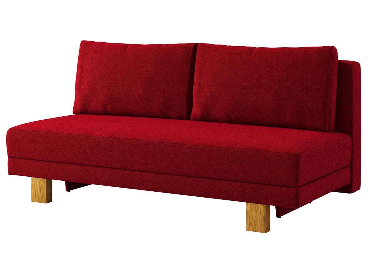 Sofa „Mara“ mit Stoff „Ankogel“: Sofafarbe Kirsch, Kissenfarbe Kirsch, Holzfüße in Eiche