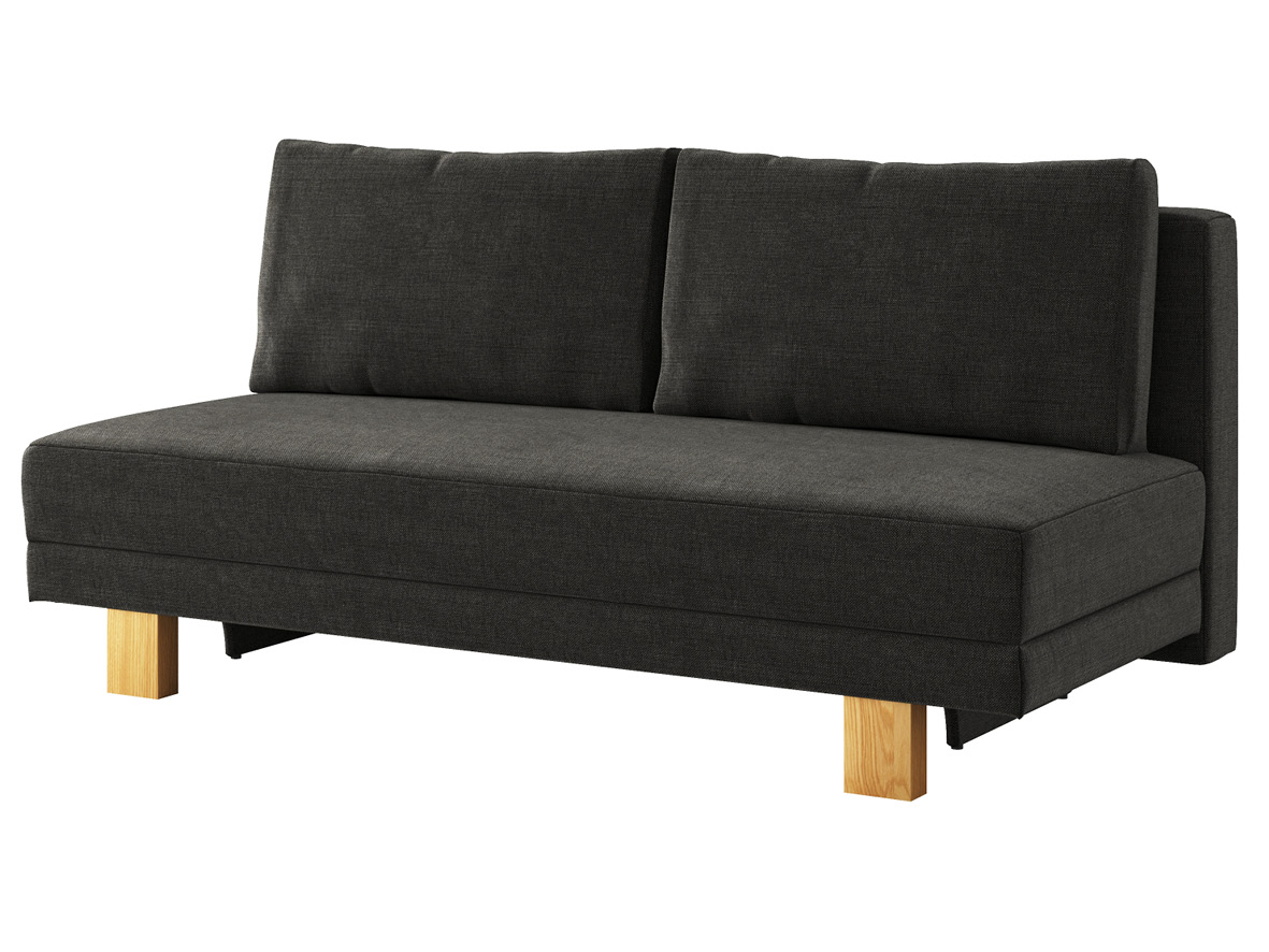 Sofa „Mara“ mit Stoff „Hochobir“: Sofafarbe Dunkelgrau, Kissenfarbe Dunkelgrau, Holzfüße in Kastanie