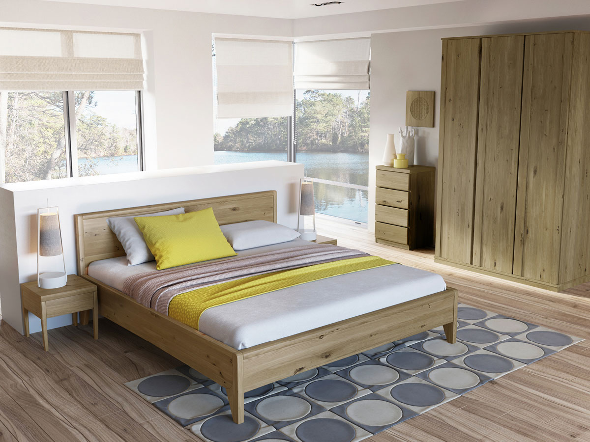 Schlafzimmer mit Wildeichenholzbett "Tanja" 180 x 200 cm