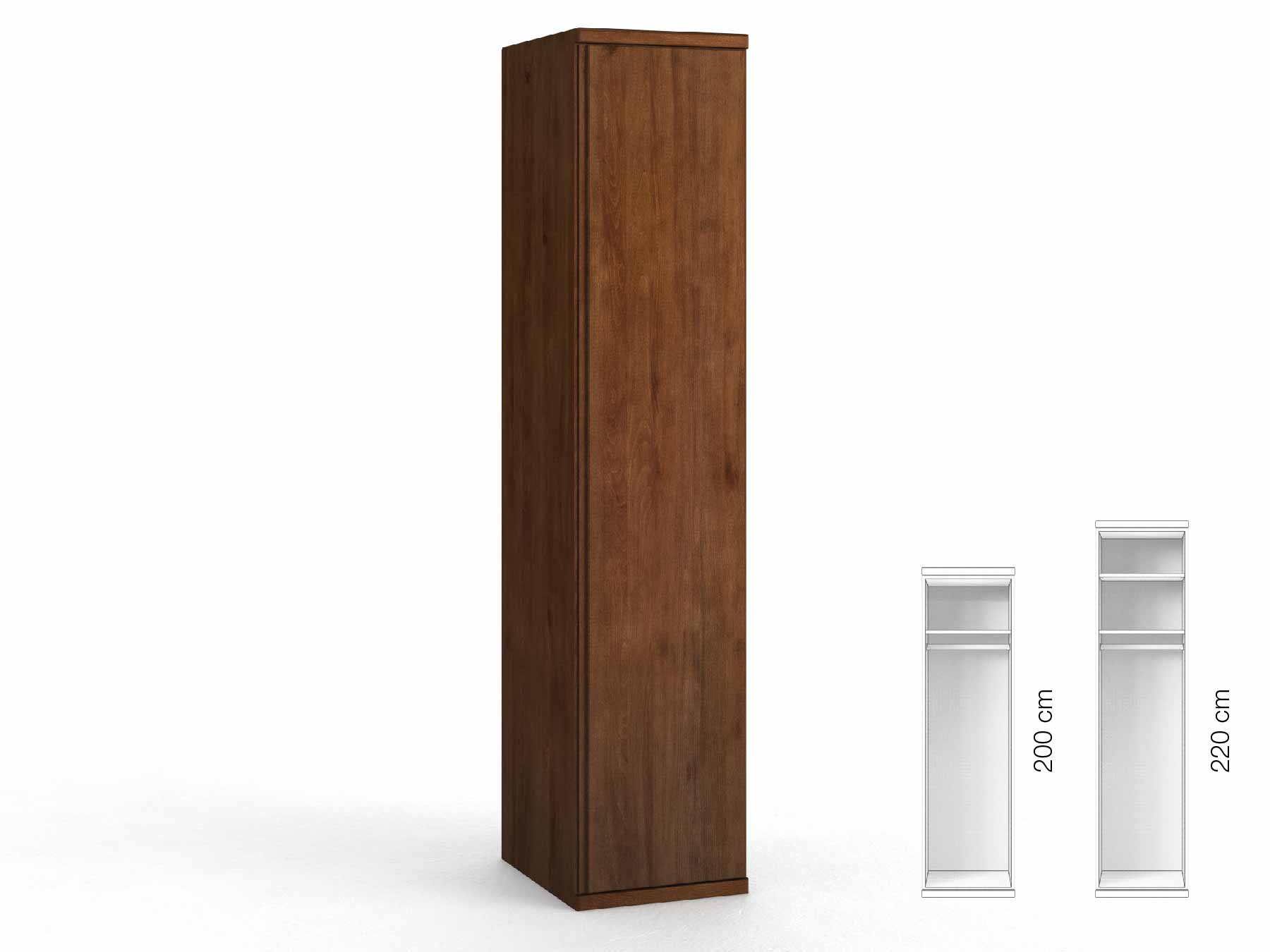 Buchenschrank Dunkel „Valentin“, 1-türig, Höhe 220 cm, Griffausführung „Patrizia“, Inneneinrichtung: A, Türanschlag rechts