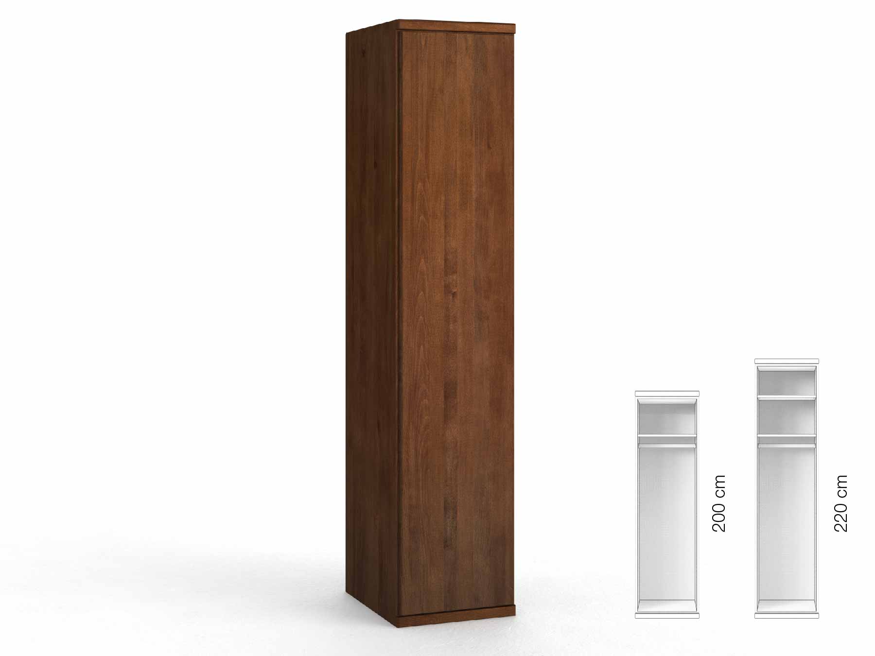 Buchenschrank Dunkel „Valentin“, 1-türig, Höhe 220 cm, Griffausführung „Lukas“, Inneneinrichtung: A, Türanschlag links