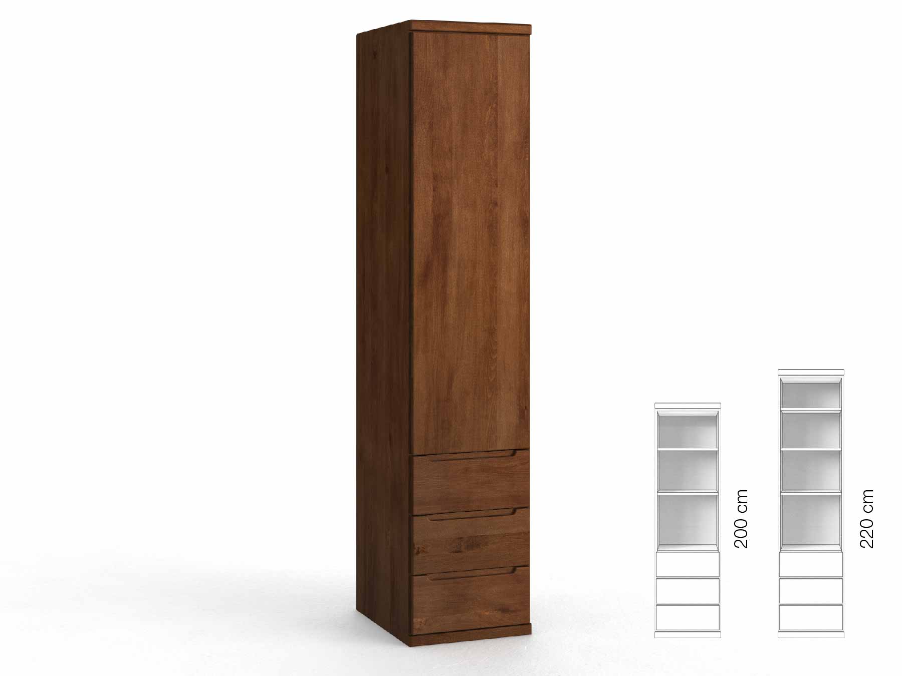 Buchenschrank Dunkel „Valentin“, 1-türig, Höhe 220 cm, Griffausführung „Lukas“, Inneneinrichtung: D, Türanschlag links