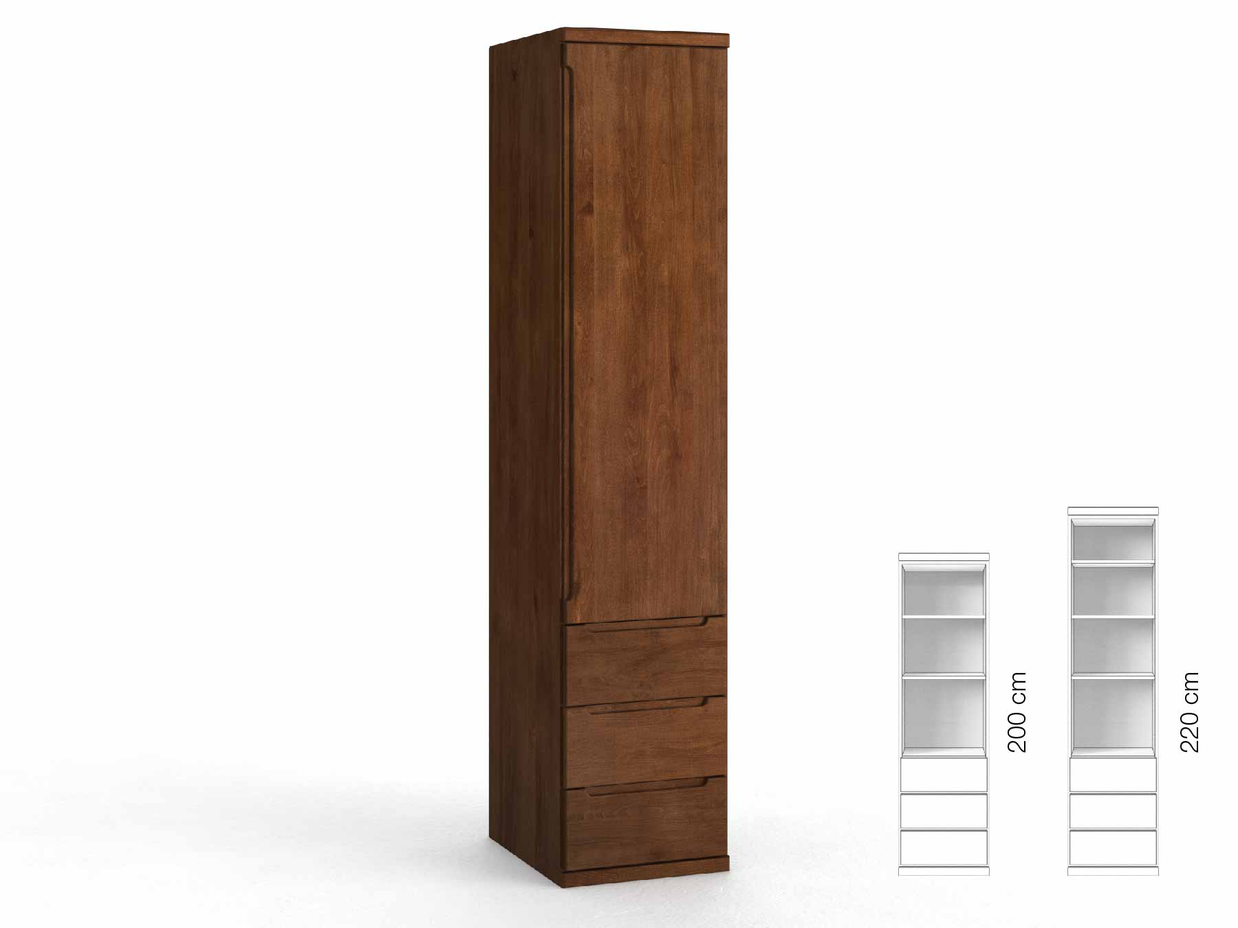 Buchenschrank Dunkel „Valentin“, 1-türig, Höhe 220 cm, Griffausführung „Lukas“, Inneneinrichtung: D, Türanschlag rechts