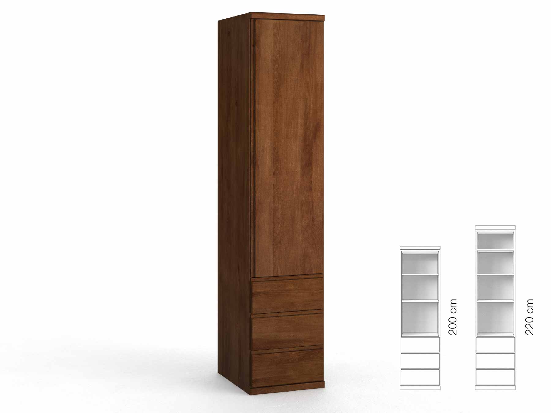 Buchenschrank Dunkel „Valentin“, 1-türig, Höhe 220 cm, Griffausführung „Patrizia“, Inneneinrichtung: D, Türanschlag rechts