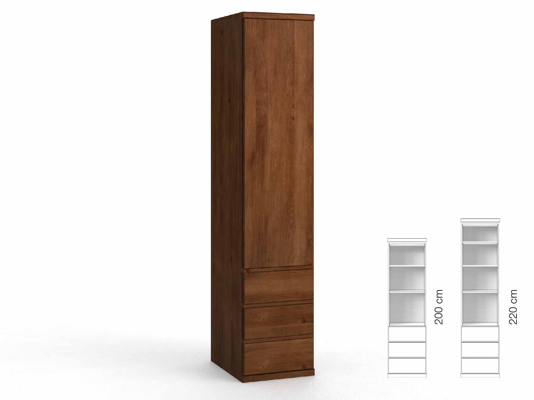 Buchenschrank Dunkel „Valentin“, 1-türig, Höhe 220 cm, Griffausführung „Patrizia“, Inneneinrichtung: D, Türanschlag links