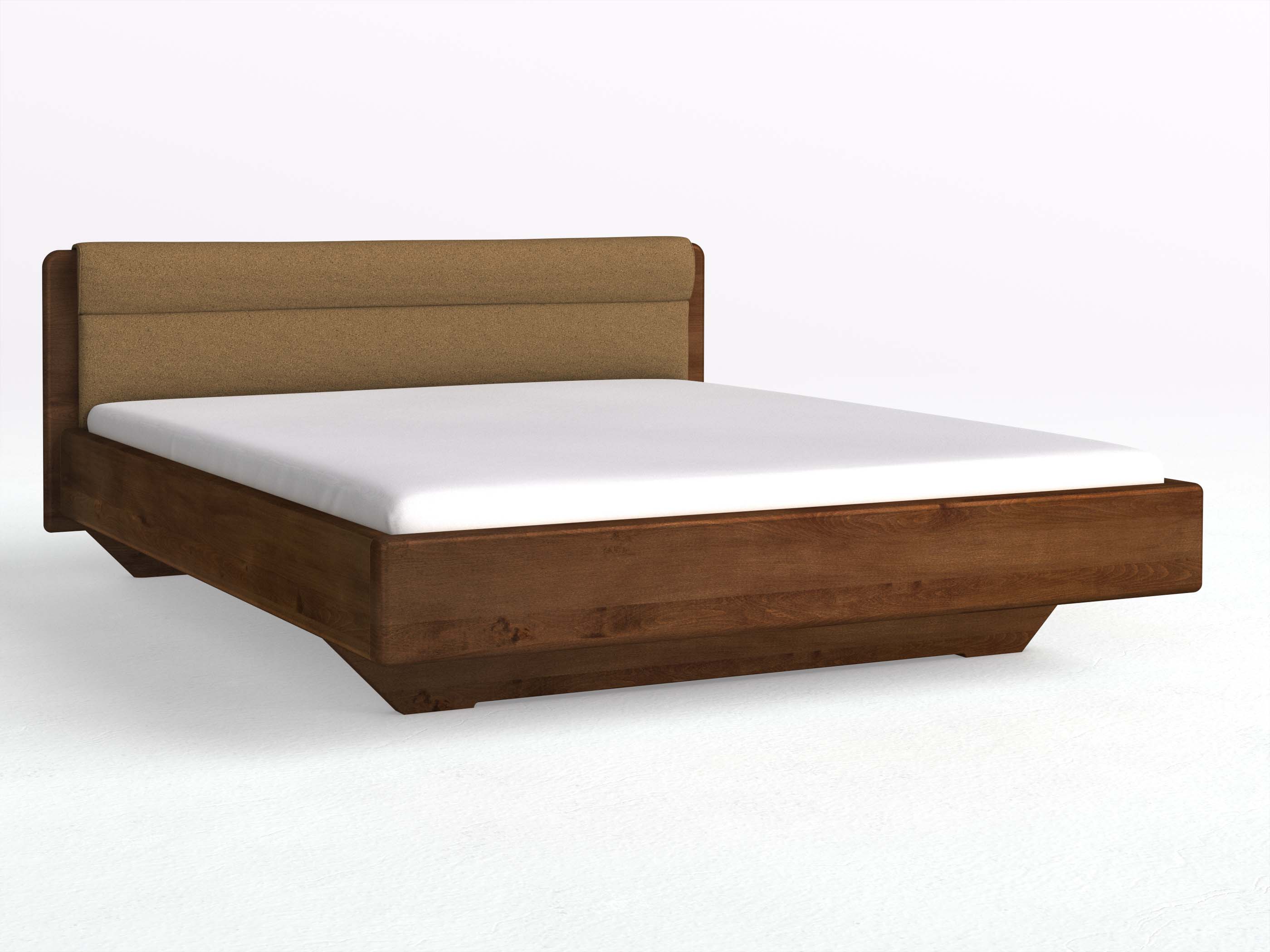 Buchenbett Dunkel „Valentina“ in 180 x 200 cm, mit Stoffkopfteil - Stoff: Schafschurwolle „Loden“ in der Farbe Zimtrinde