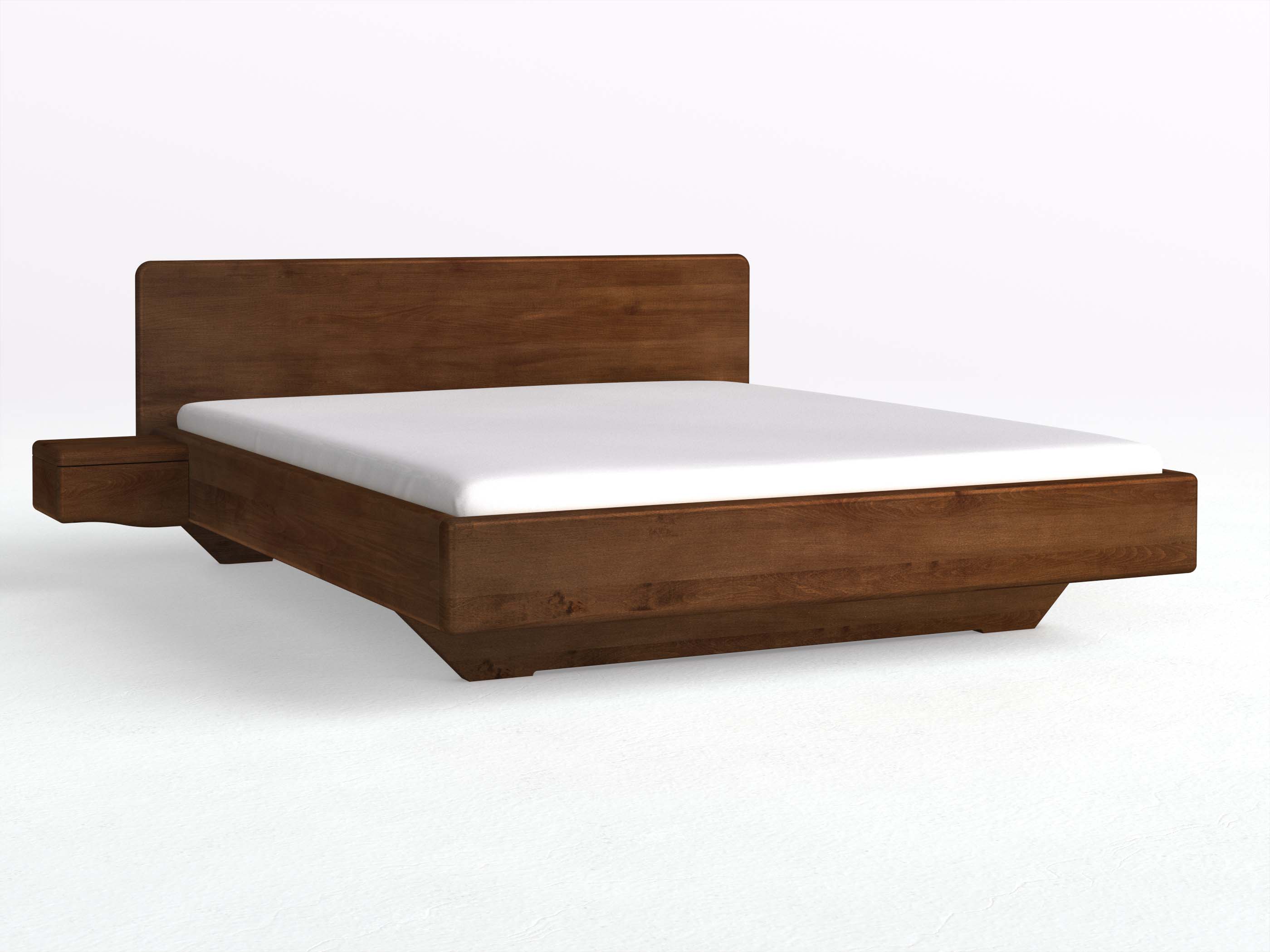 Buchenbett Dunkel „Valentina“ in 180 x 200 cm mit 2 Nachttischen - Griff: Welle