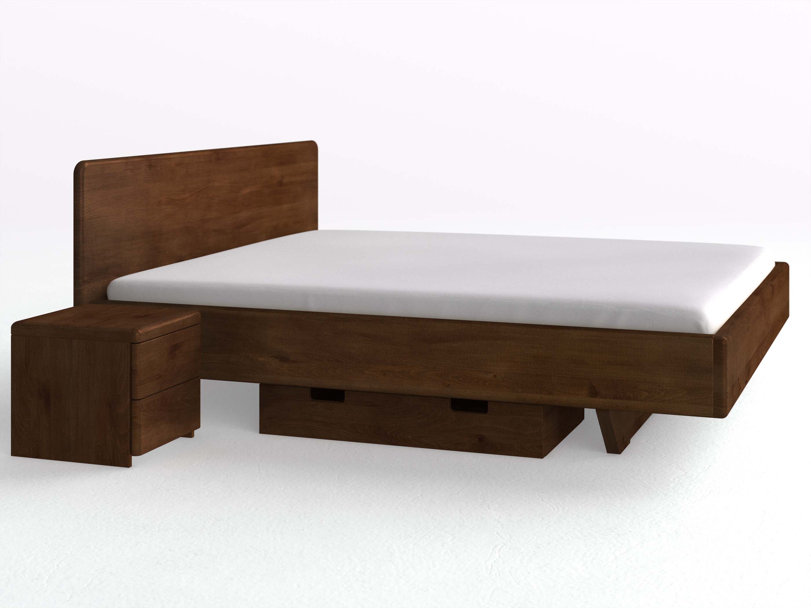 Buchenbett Dunkel „Valentina“ in 180 x 200 cm, mit kurzer Unterbettkommode