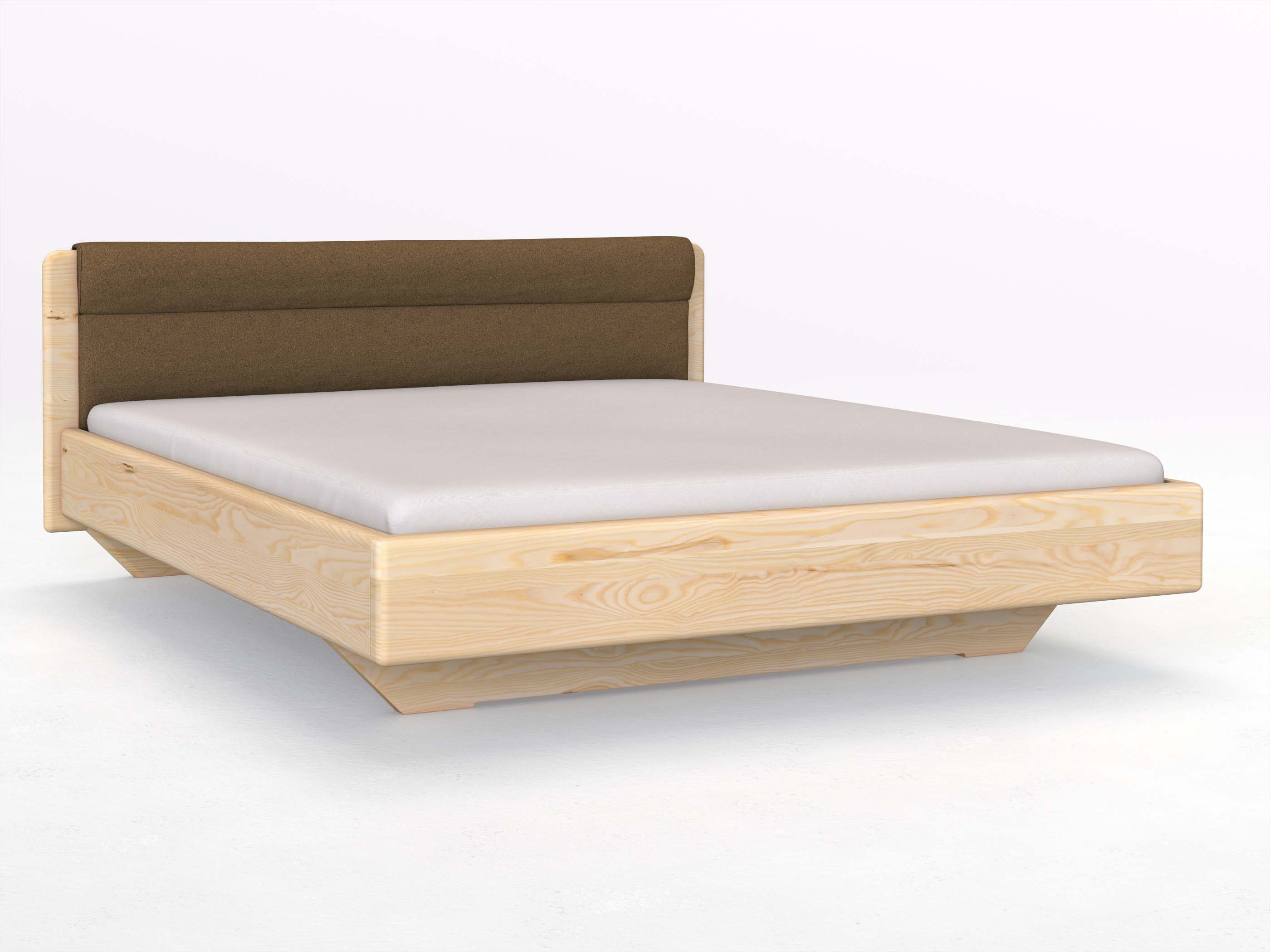 Eschenbett „Valentina“ in 180 x 200 cm, mit Stoffkopfteil - Stoff: Schafschurwolle „Loden“ in der Farbe Zimtrinde