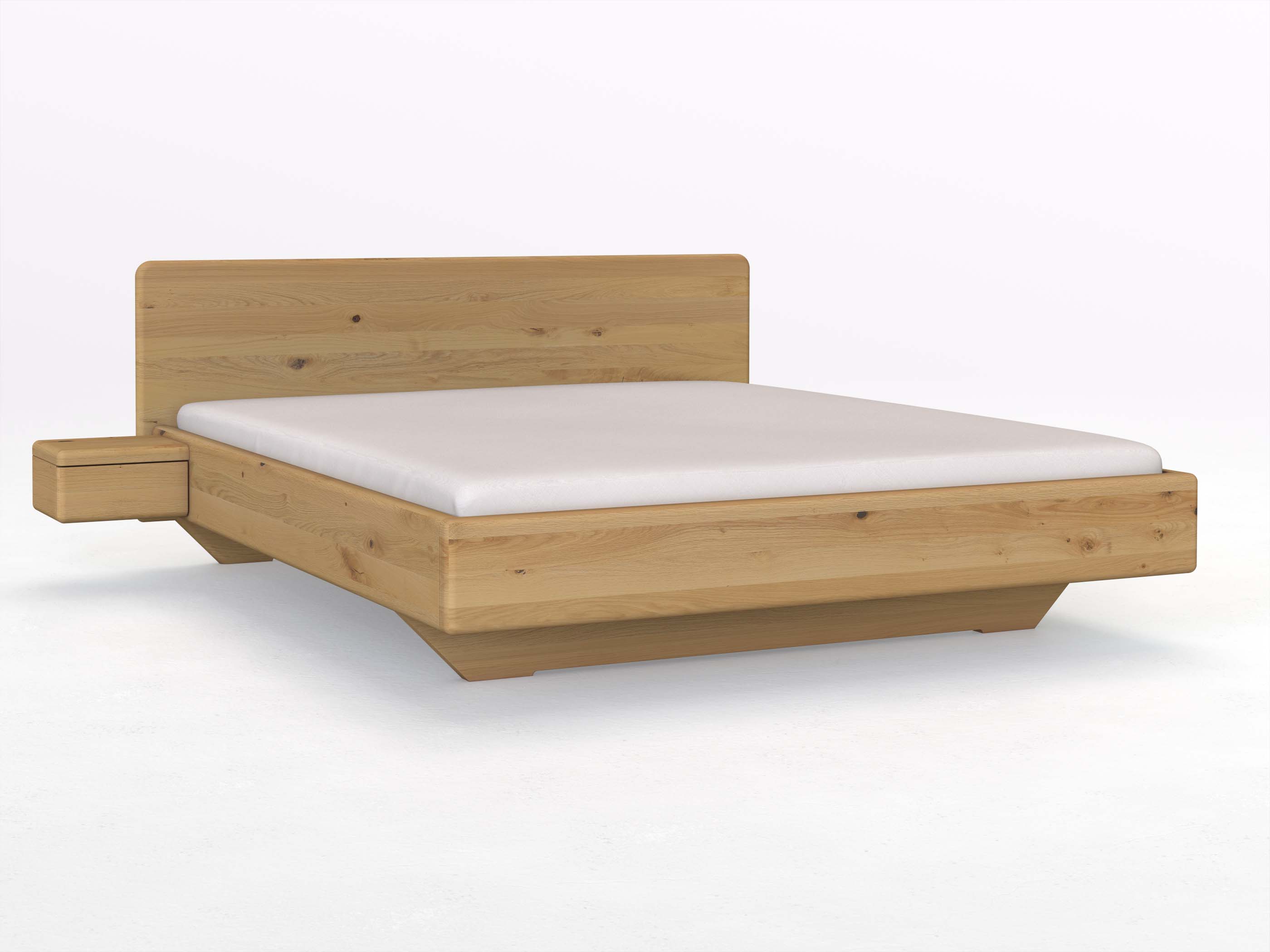 Wildeichenbett Hell „Valentina“ in 180 x 200 cm mit 2 Nachttischen - Griff: Grifflos