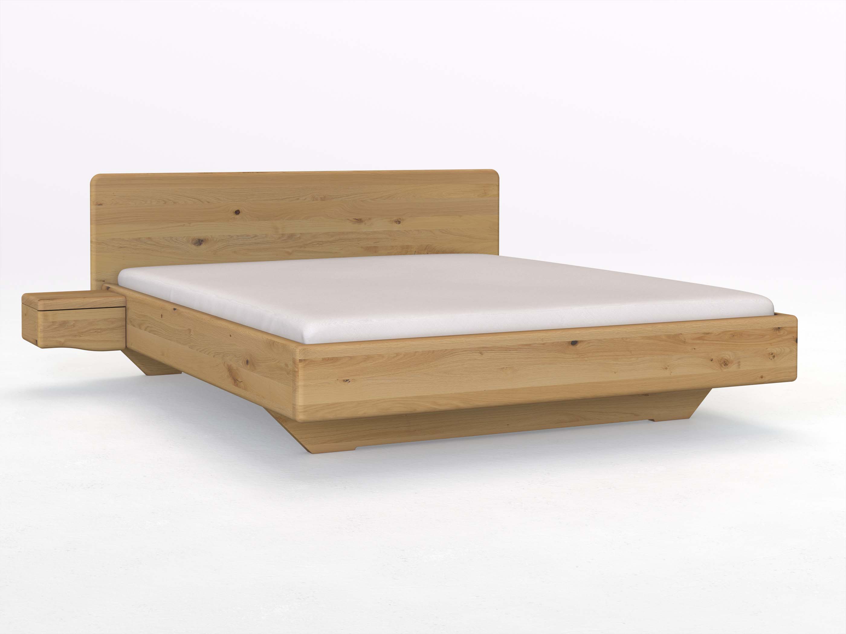 Wildeichenbett Hell „Valentina“ in 180 x 200 cm mit 2 Nachttischen - Griff: Welle