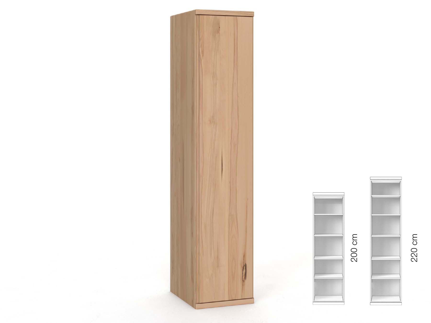 Buchenschrank „Valentin“, 1-türig, Höhe 220 cm, Griffausführung „Patrizia“, Inneneinrichtung: B, Türanschlag rechts
