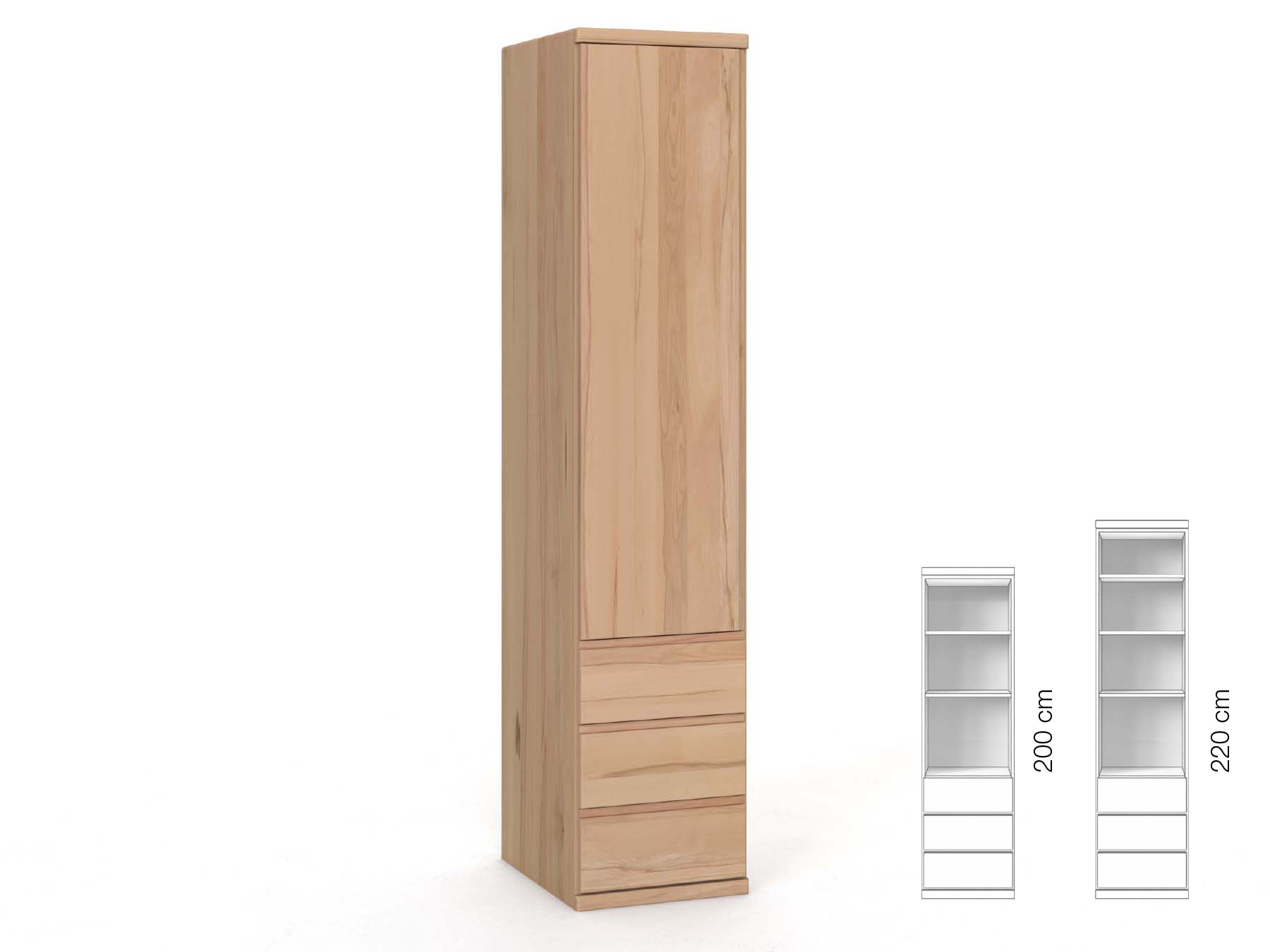 Buchenschrank „Valentin“, 1-türig, Höhe 220 cm, Griffausführung „Patrizia“, Inneneinrichtung: D, Türanschlag links