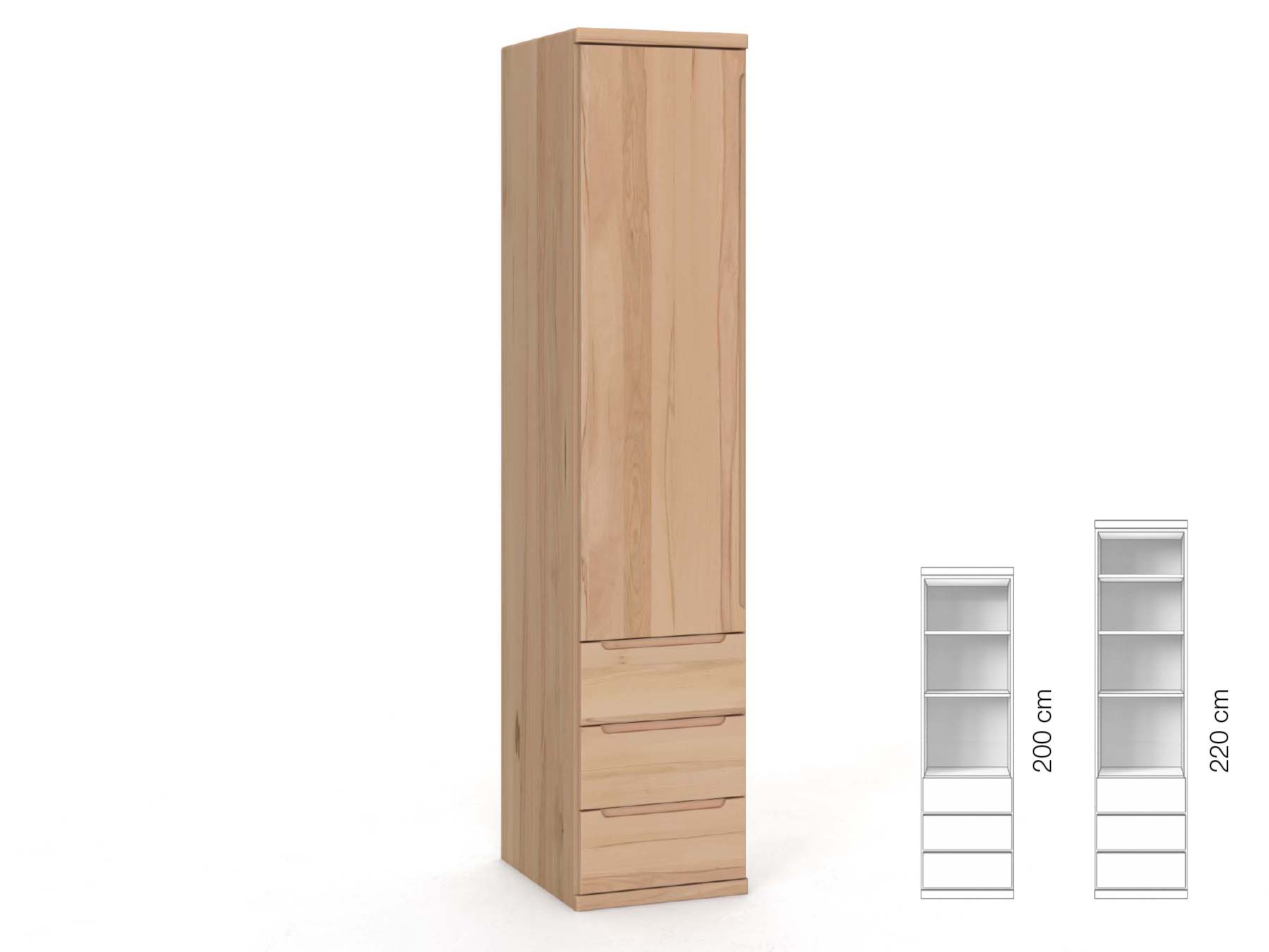 Buchenschrank „Valentin“, 1-türig, Höhe 220 cm, Griffausführung „Lukas“, Inneneinrichtung: D, Türanschlag links