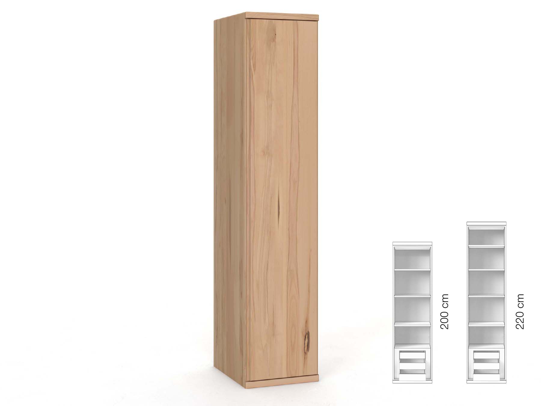 Buchenschrank „Valentin“, 1-türig, Höhe 220 cm, Griffausführung „Patrizia“, Inneneinrichtung: C, Türanschlag rechts
