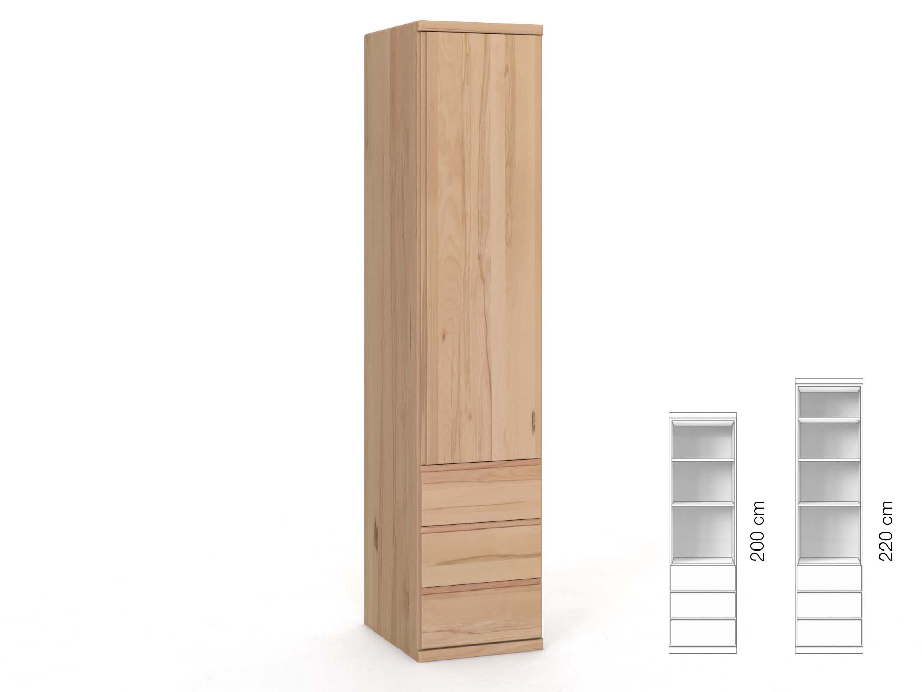 Buchenschrank „Valentin“, 1-türig, Höhe 220 cm, Griffausführung „Patrizia“, Inneneinrichtung: D, Türanschlag rechts