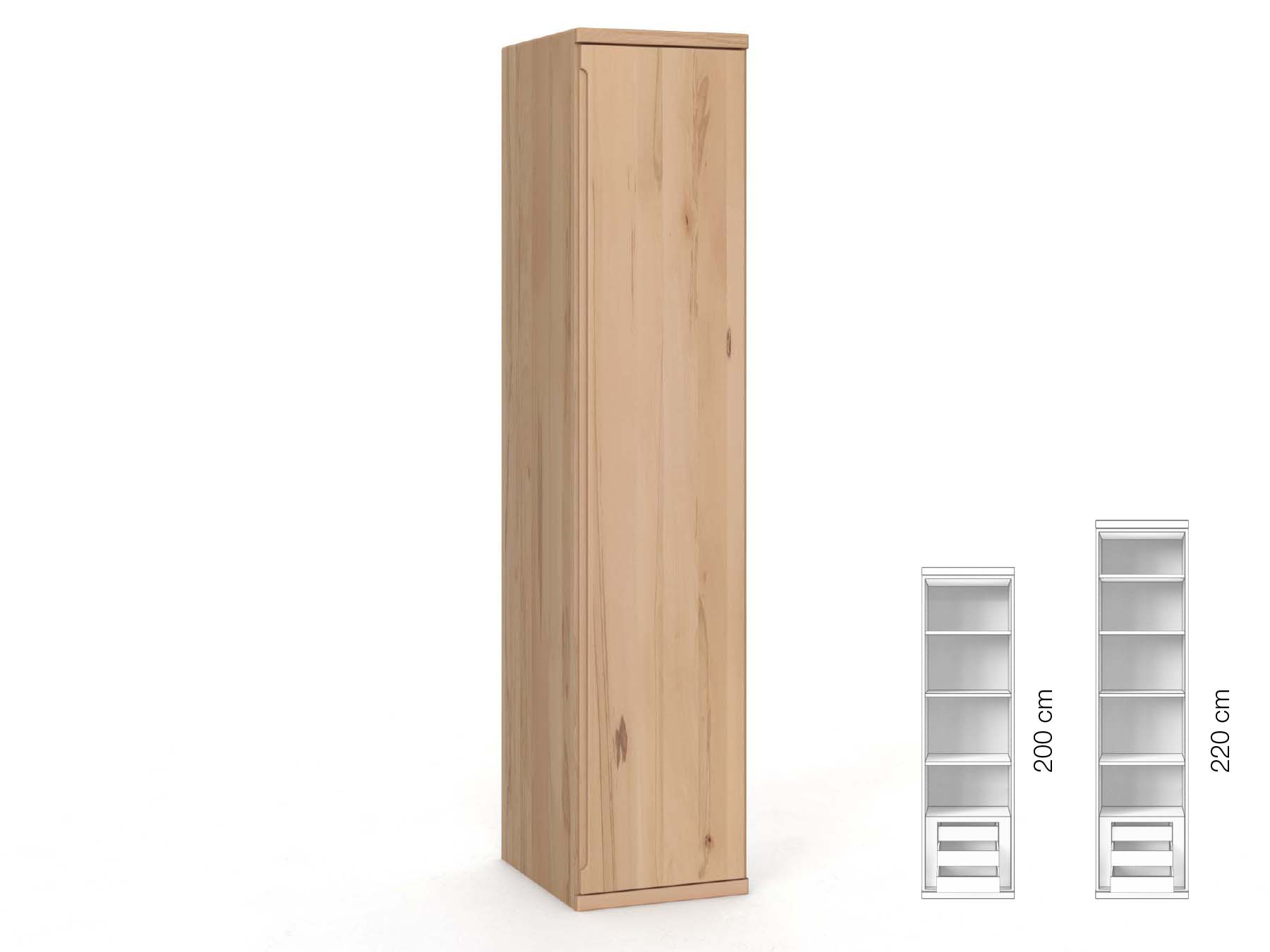 Buchenschrank „Valentin“, 1-türig, Höhe 220 cm, Griffausführung „Lukas“, Inneneinrichtung: C, Türanschlag rechts