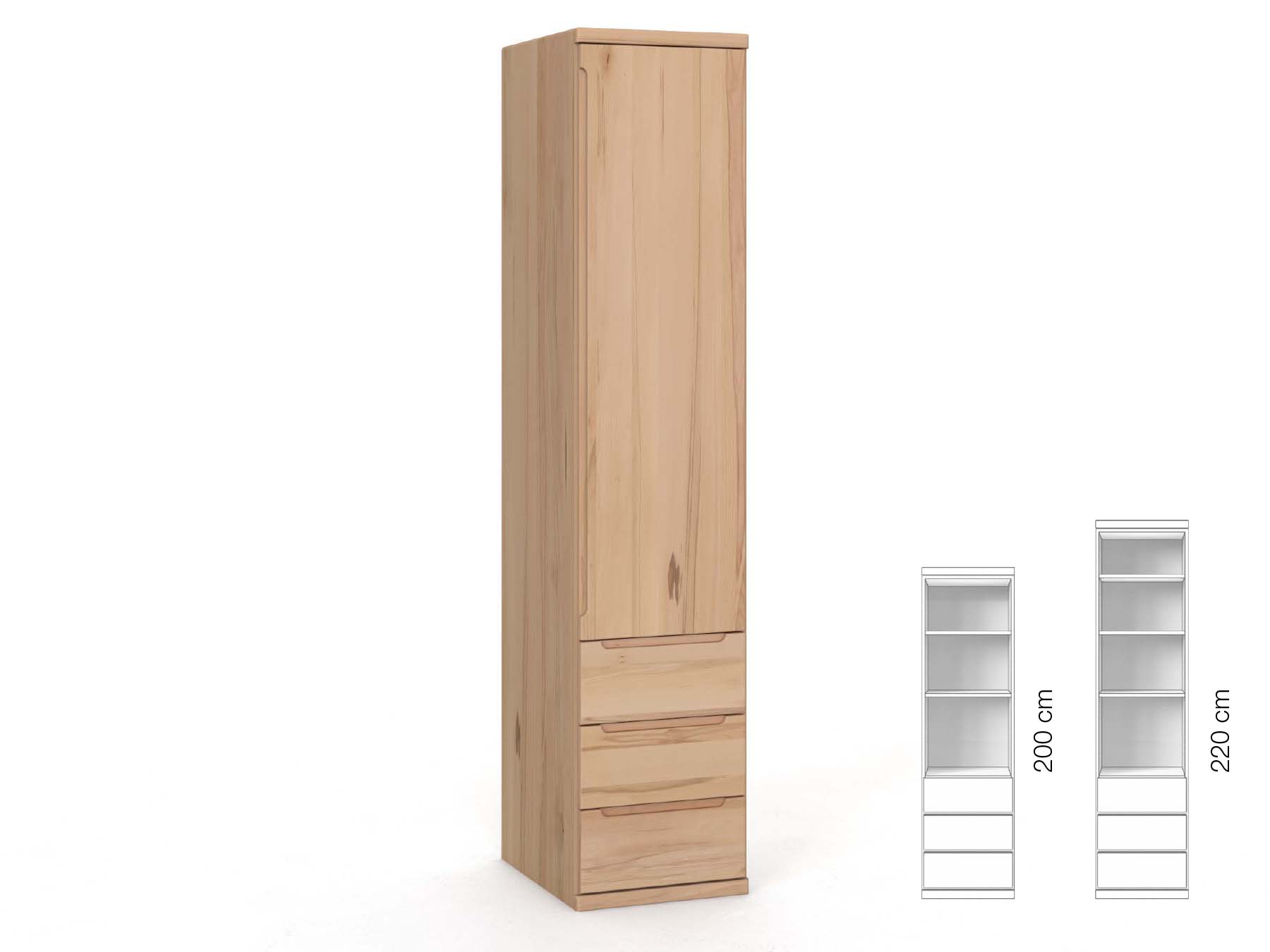 Buchenschrank „Valentin“, 1-türig, Höhe 220 cm, Griffausführung „Lukas“, Inneneinrichtung: D, Türanschlag rechts