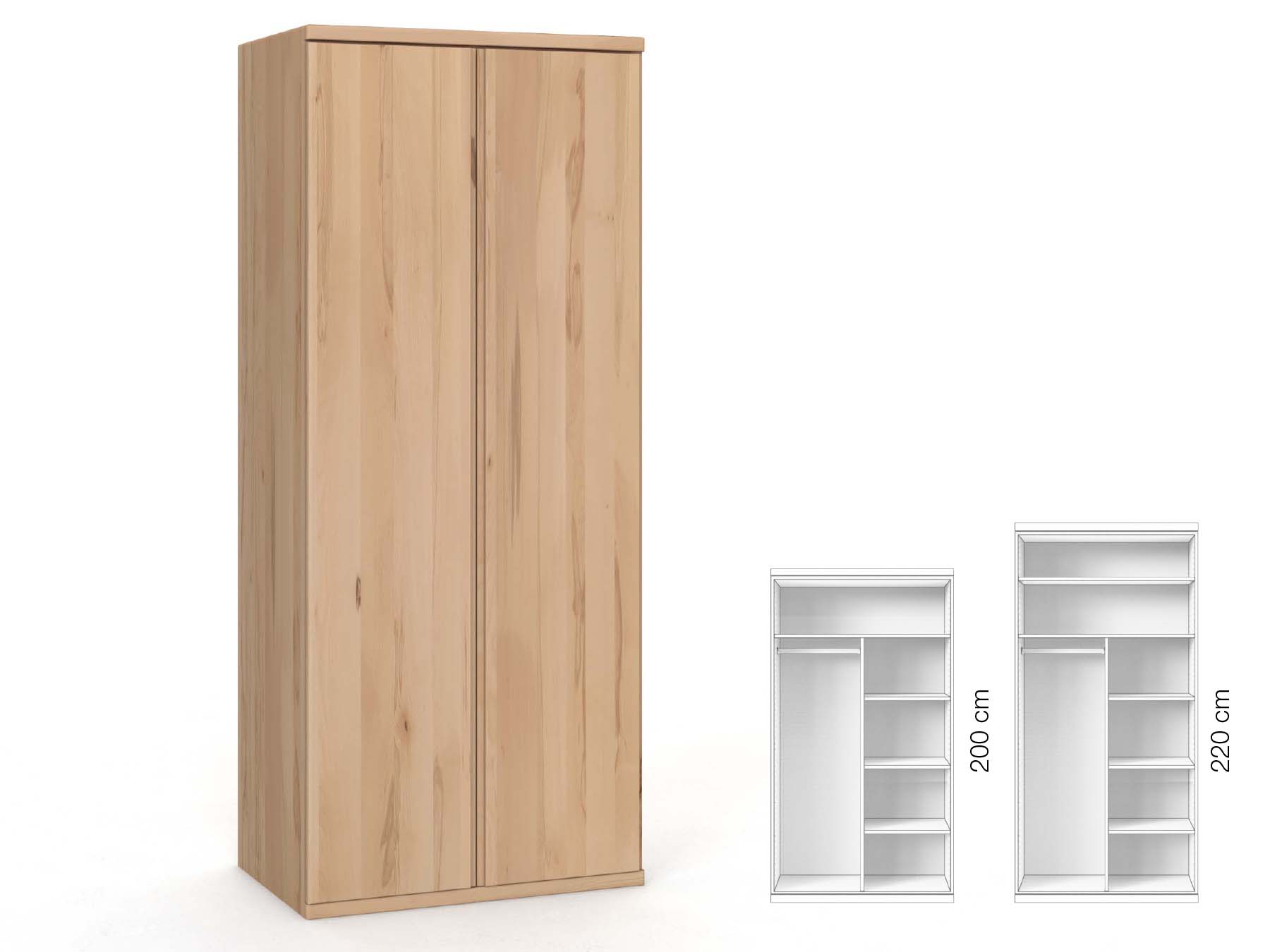 Buchenschrank „Valentin“, 2-türig, Höhe 220 cm, Griffausführung „Patrizia“, Inneneinrichtung: B