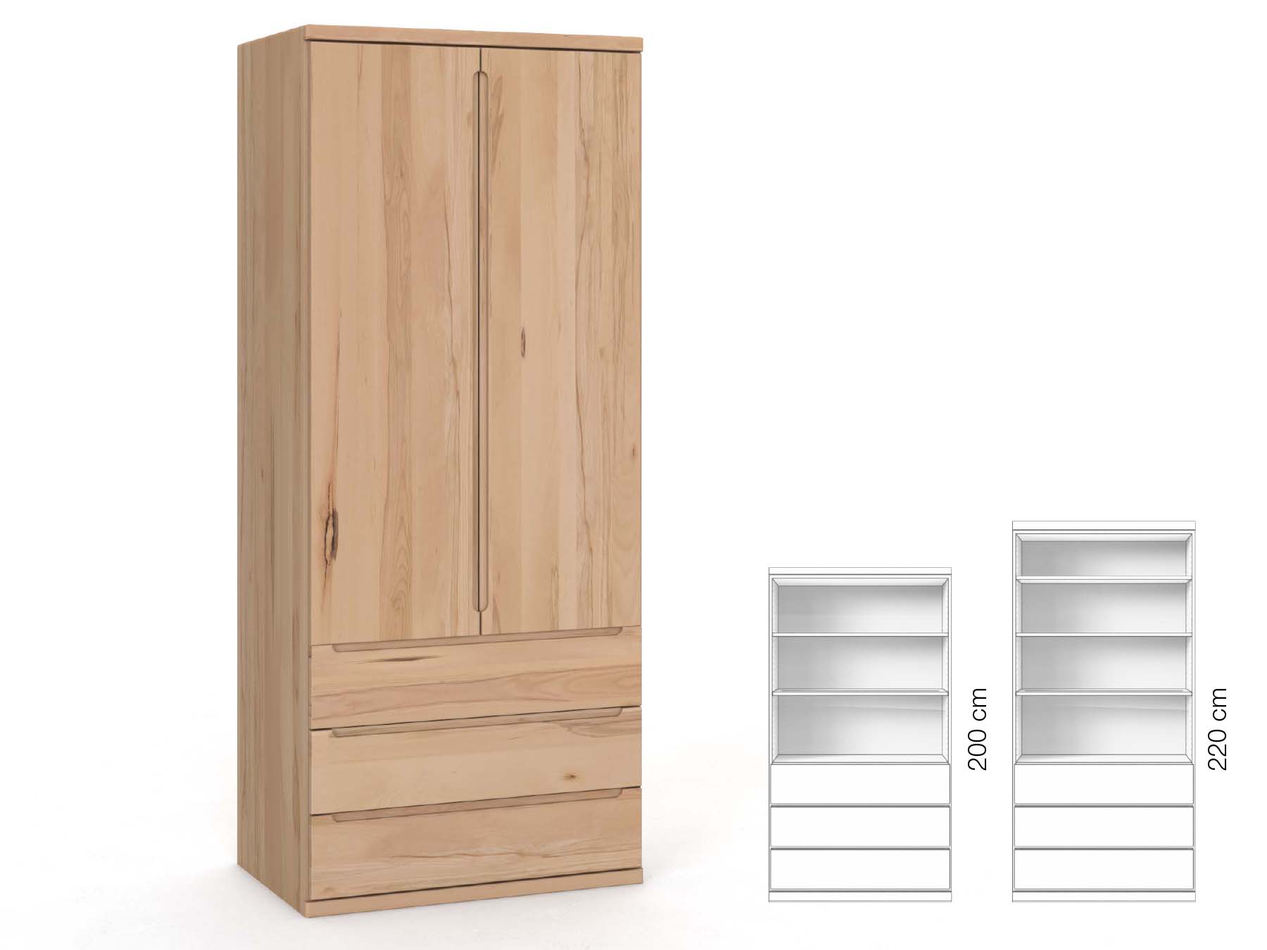 Buchenschrank „Valentin“, 2-türig, Höhe 220 cm, Griffausführung „Lukas“, Inneneinrichtung: E
