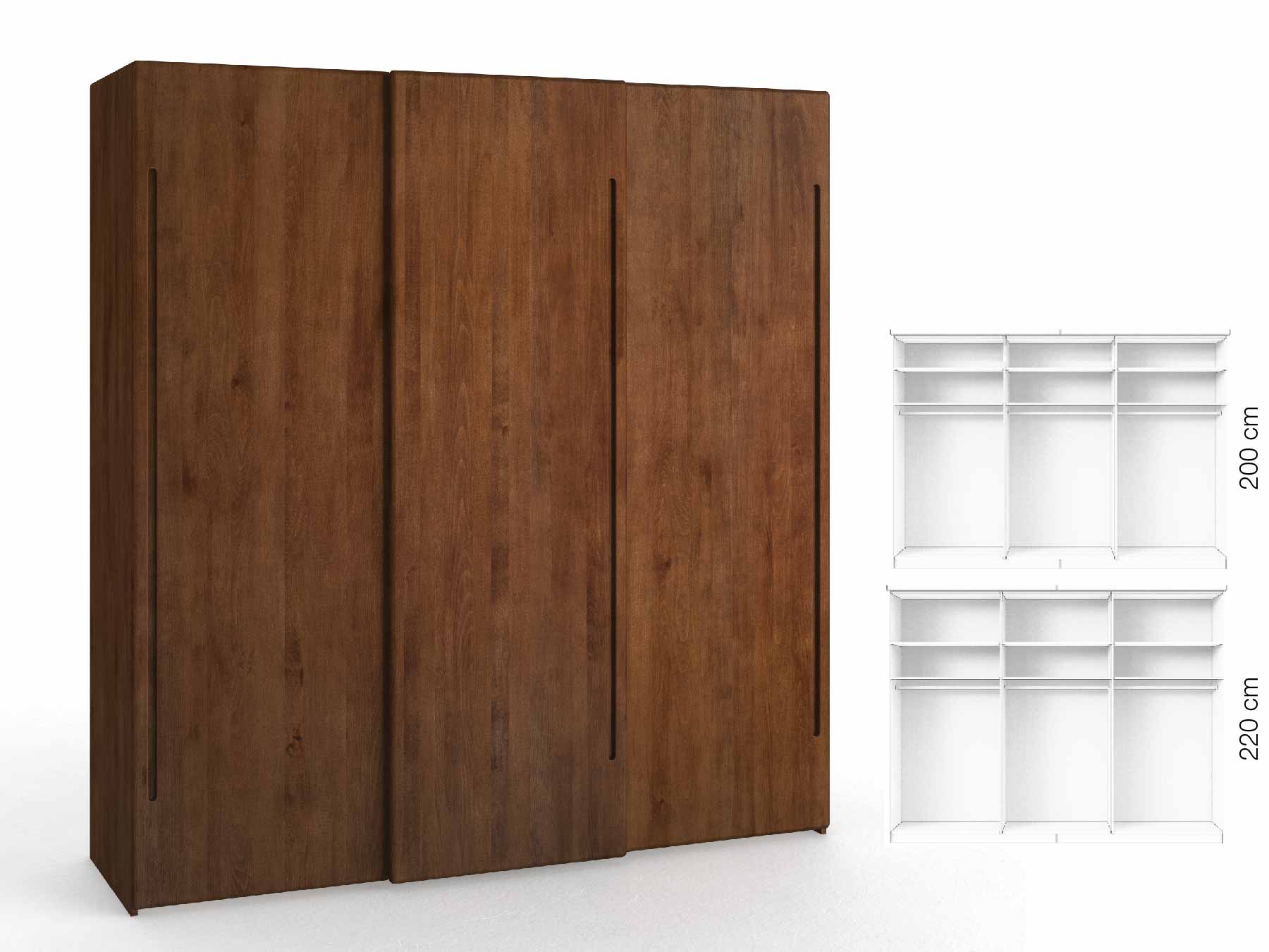 Buchenschrank Dunkel „Viktor", 3-türig, Höhe 220 cm, Inneneinrichtung: A, Griff C