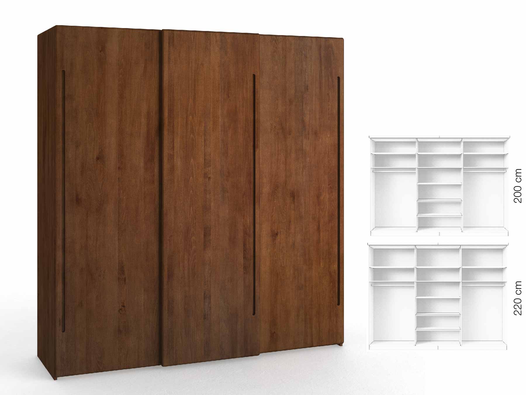 Buchenschrank Dunkel „Viktor", 3-türig, Höhe 220 cm, Inneneinrichtung: B, Griff C