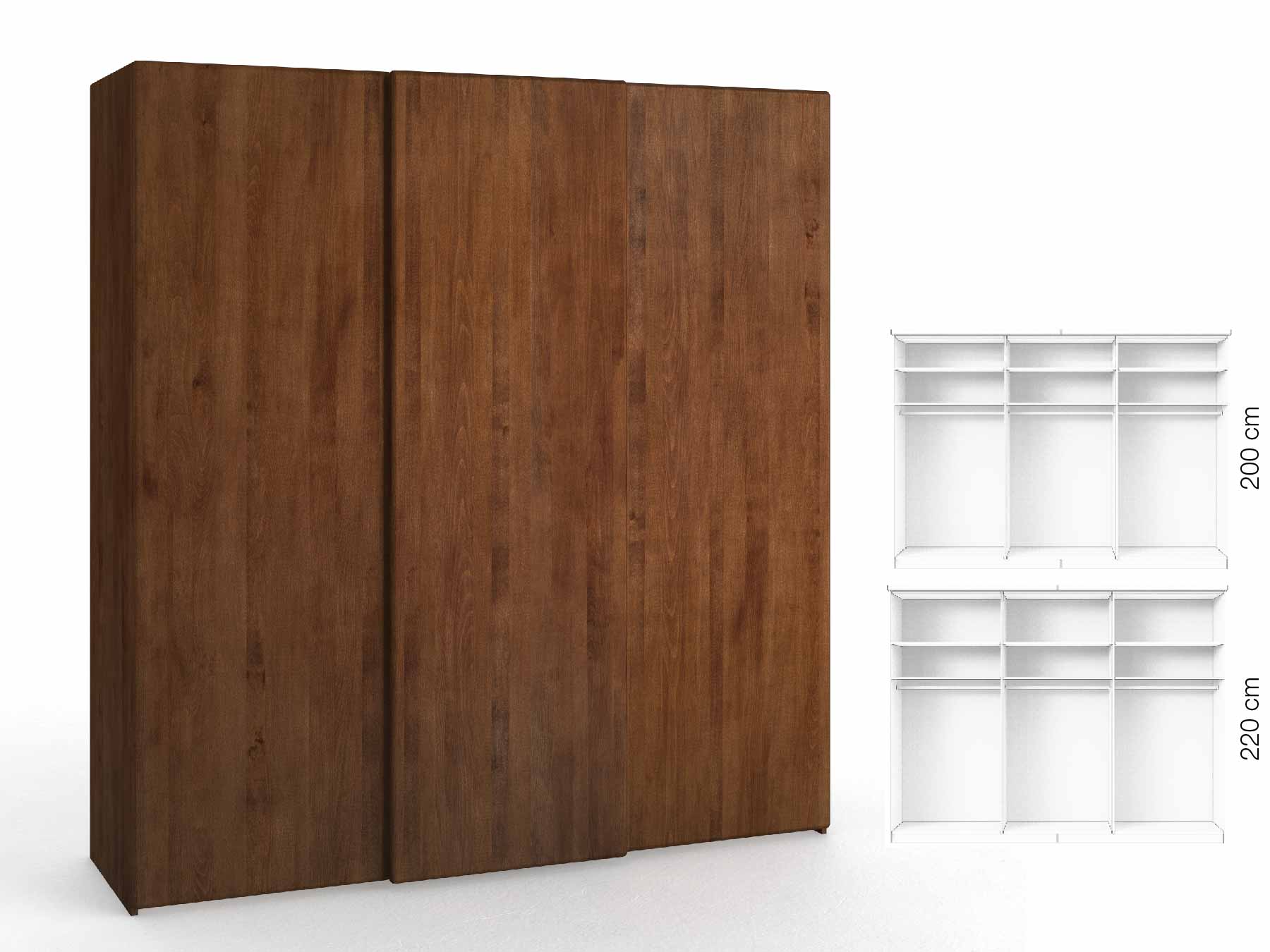 Buchenschrank Dunkel „Viktor", 3-türig, Höhe 220 cm, Inneneinrichtung: A, Grifflos