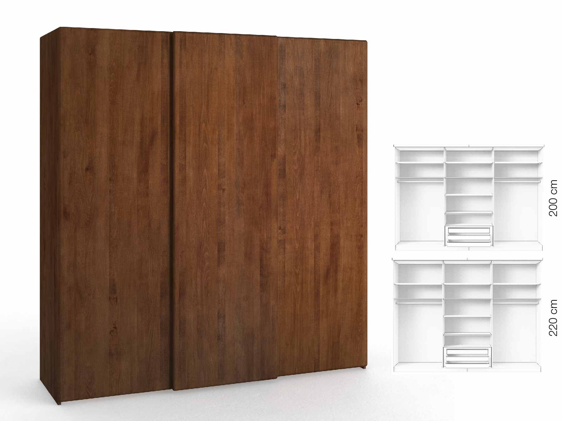 Buchenschrank Dunkel „Viktor", 3-türig, Höhe 220 cm, Inneneinrichtung: D, Grifflos