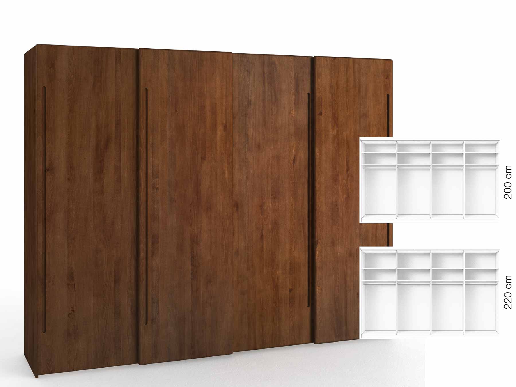 Buchenschrank Dunkel „Viktor", 4-türig, Höhe 220 cm, Inneneinrichtung: A, Griff C