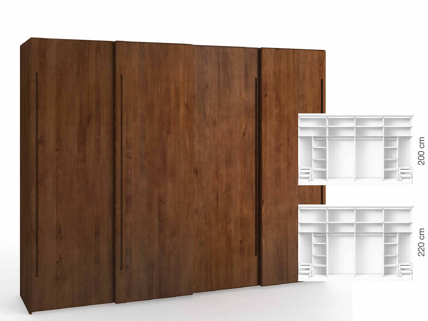 Buchenschrank Dunkel „Viktor", 4-türig, Höhe 220 cm, Inneneinrichtung: C, Griff C