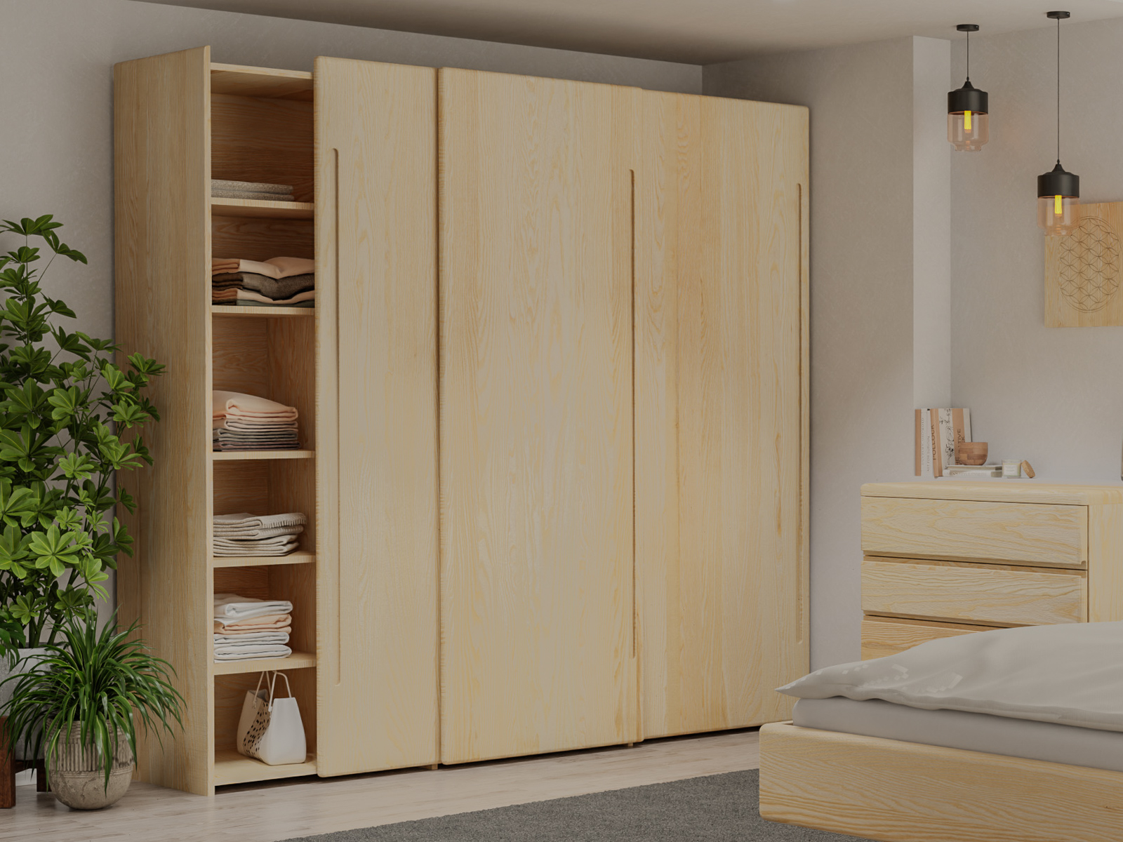 Eschenschrank „Viktor", 3-türig, Höhe 220 cm mit Griff C