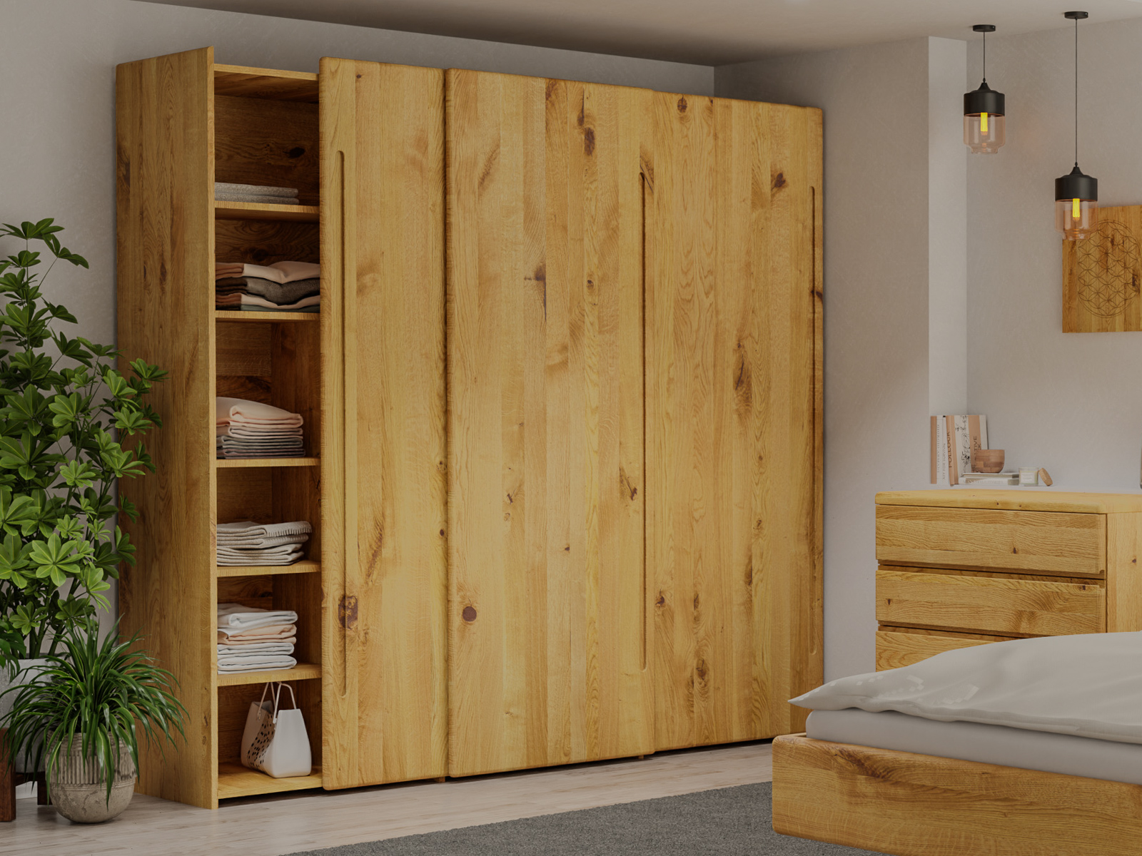 Wildeichenschrank „Viktor", 3-türig, Höhe 220 cm mit Griff C