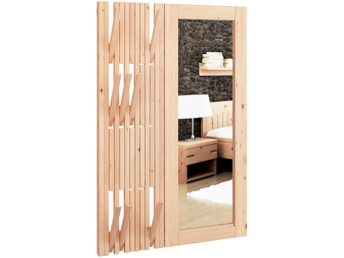 Wandgarderobe aus Zirbenholz mit Spiegel rechts