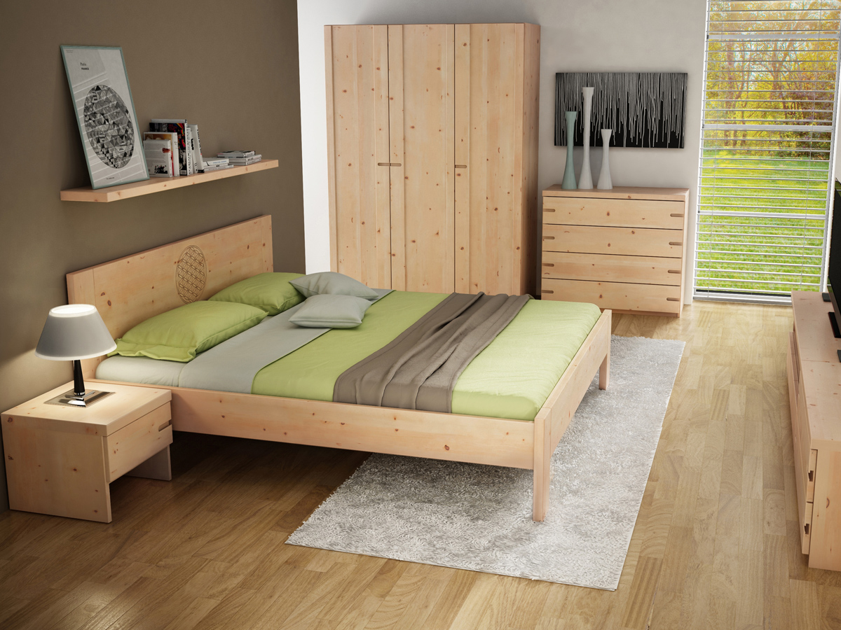 Schlafzimmer mit Zirbenschrank „Stefan“ 3-türig, Höhe 235 cm