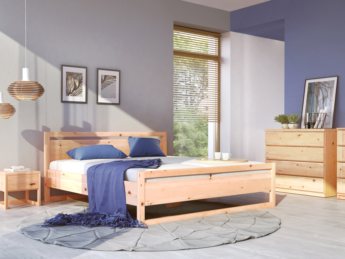 Schlafzimmer mit Nachtkästchen aus Zirbe „Selina“