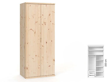Zirbenschrank "Egon" 2-türig, Höhe 220 cm, Griffleiste "Lukas"