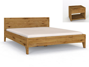 Wildeichenbett "Katja" mit Nachttisch "Johann"