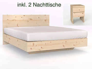 Zirbenbett "Lukas" Boxspring inklusive Nachttische
