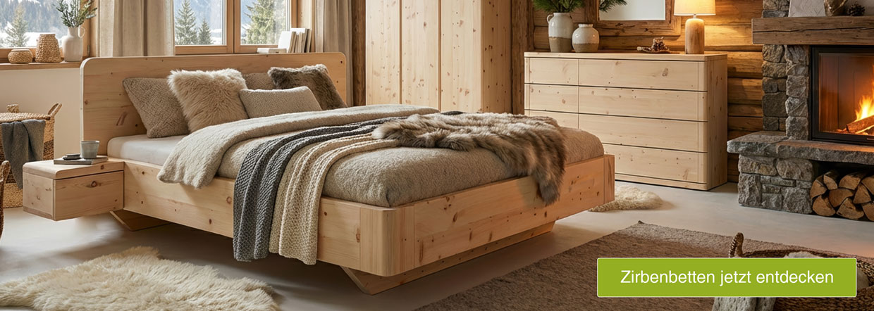 Zirbenholzbett im Zirbenschlaftzimmer