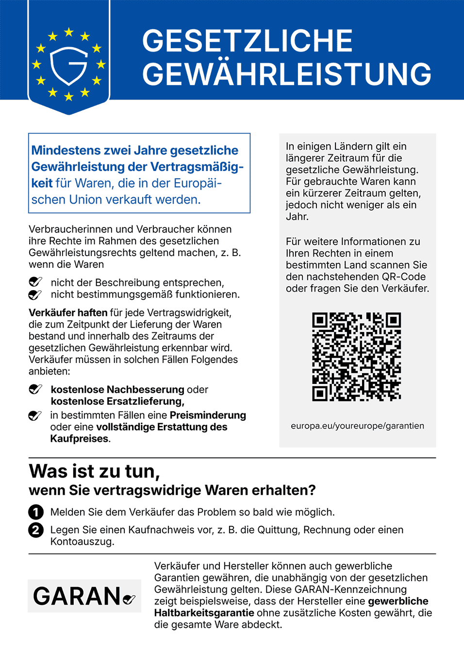 EU-Recht gesetzliche Gewährleistung Info