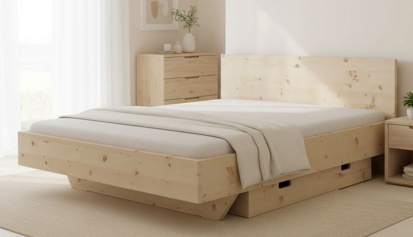 Massivholzbett mit Bettkasten