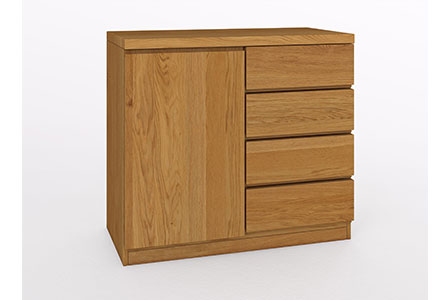 Massivholzkommode mit Tür und Schubladen