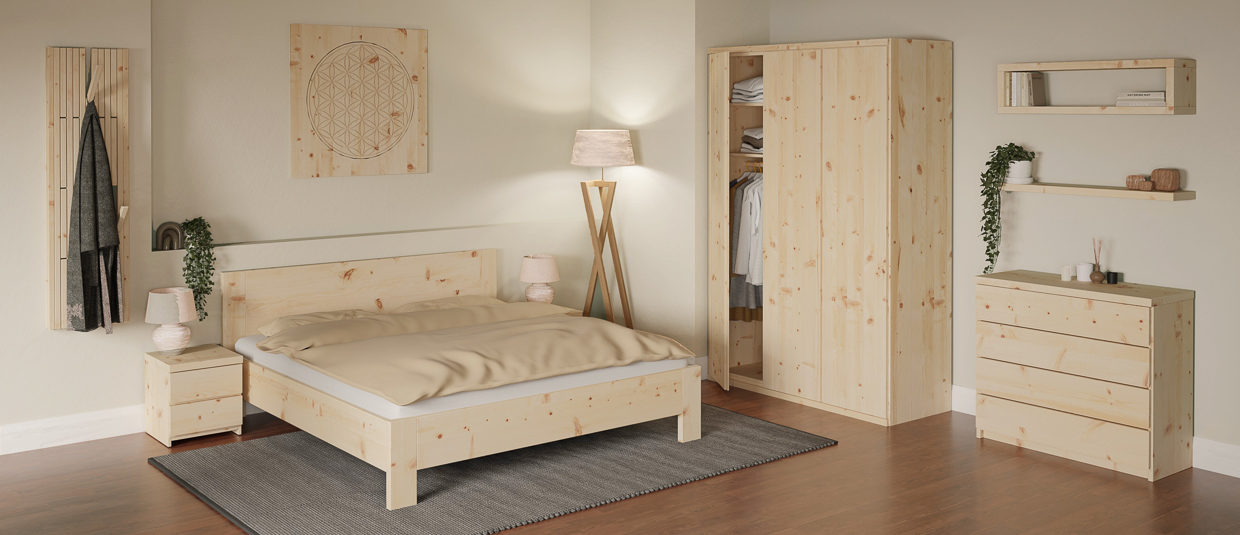 Schlafzimmer in Zirbe Bianca